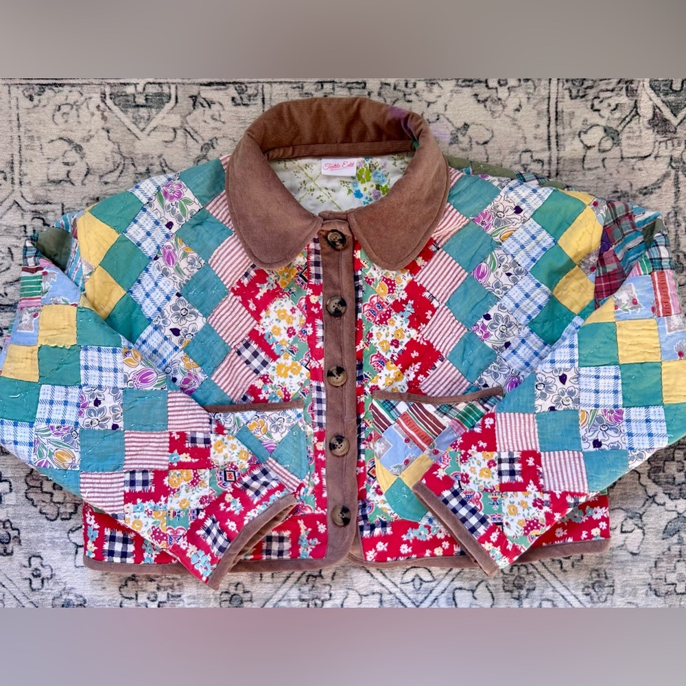 Handmade Upcycled Vintage Patchwork Quilt Jacket with Corduroy and Buttons